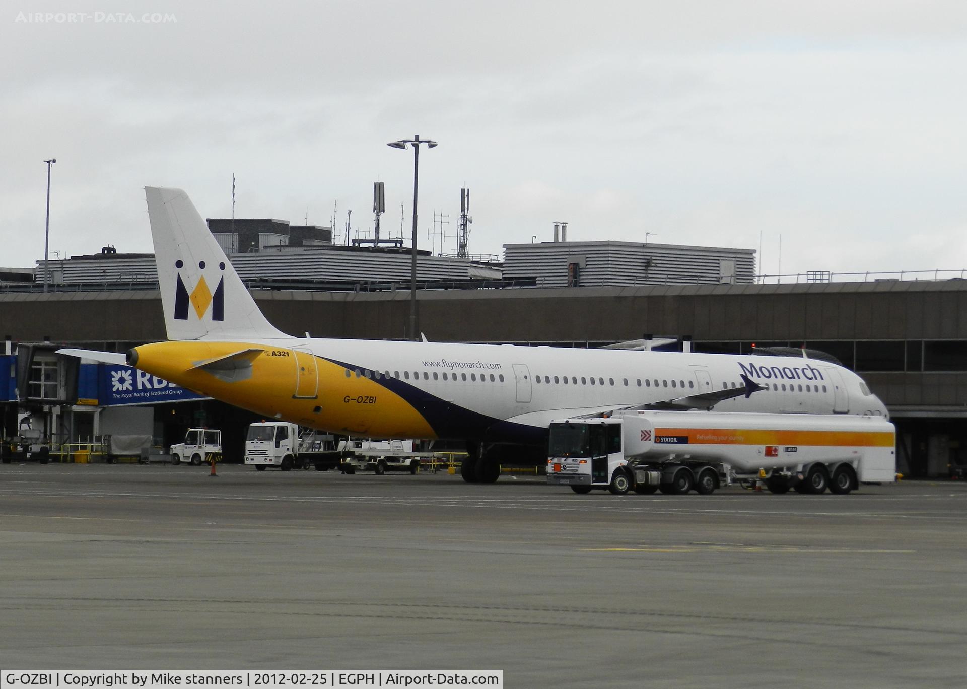 G-OZBI, 2007 Airbus A321-231 C/N 2234, monarch A321 Being refuelled after arriving on a rugby charter flight for Scotland v France six nations match