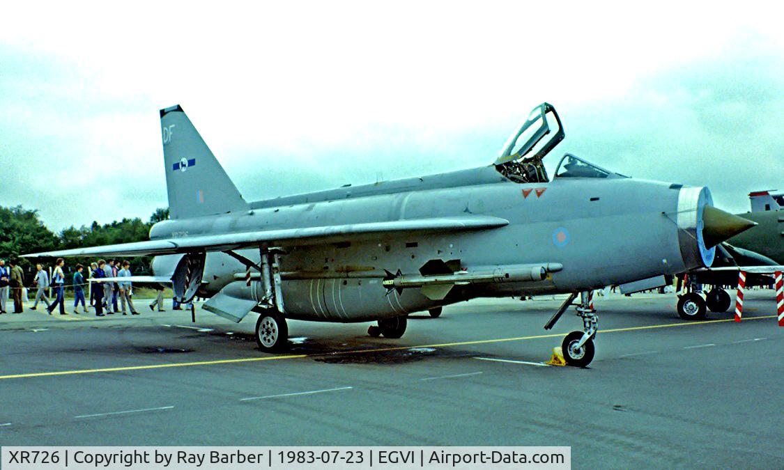 XR726, 1965 English Electric Lightning F.6 C/N 95209, English Electric Lightning F.6 [95209] (RAF) RAF Greenham Common~G 23/07/1983. Image taken from a slide.