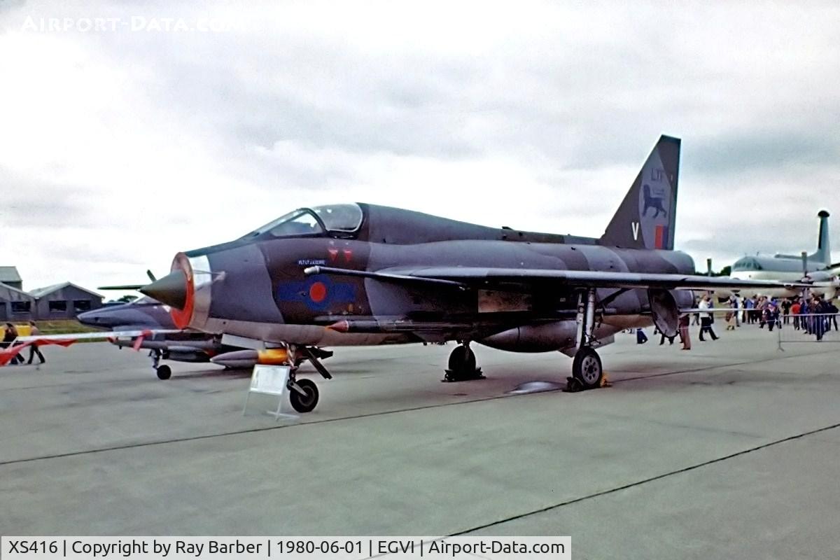 XS416, 1962 English Electric Lightning T.5 C/N 95001, English Electric Lightning T.5 [B/95001] (RAF) RAF Greenham Common~G 01/06/1980. Coded *V* image taken from a slide.