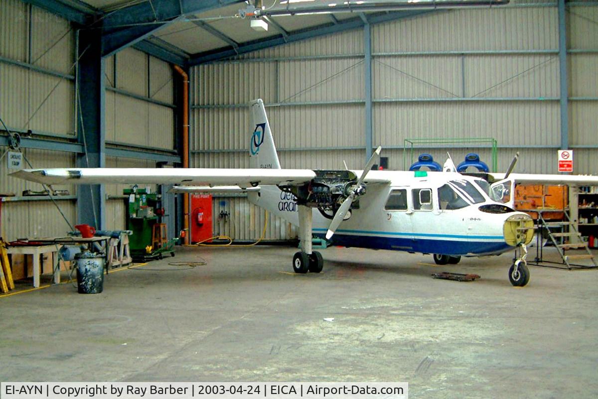 EI-AYN, 1974 Britten-Norman BN-2A-8 Islander C/N 704, Britten-Norman BN-2A-8 Islander [0704] (Aer Arann) Connemara-Inverin~EI 24/04/2003. Undergoing engine overhaul