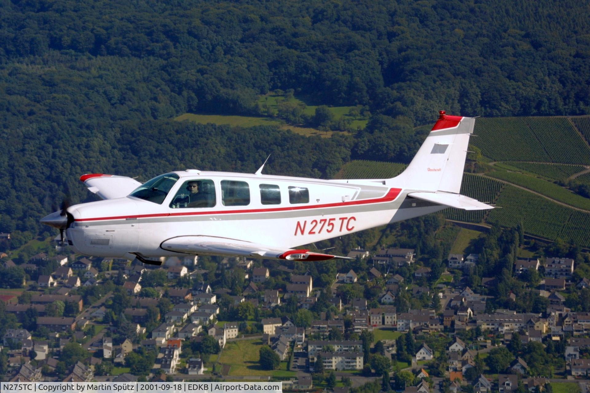 N275TC, 1994 Beech A36 Bonanza 36 C/N E-2914, shot overhead the River Rhine, Rhine Valley, South of Bonn