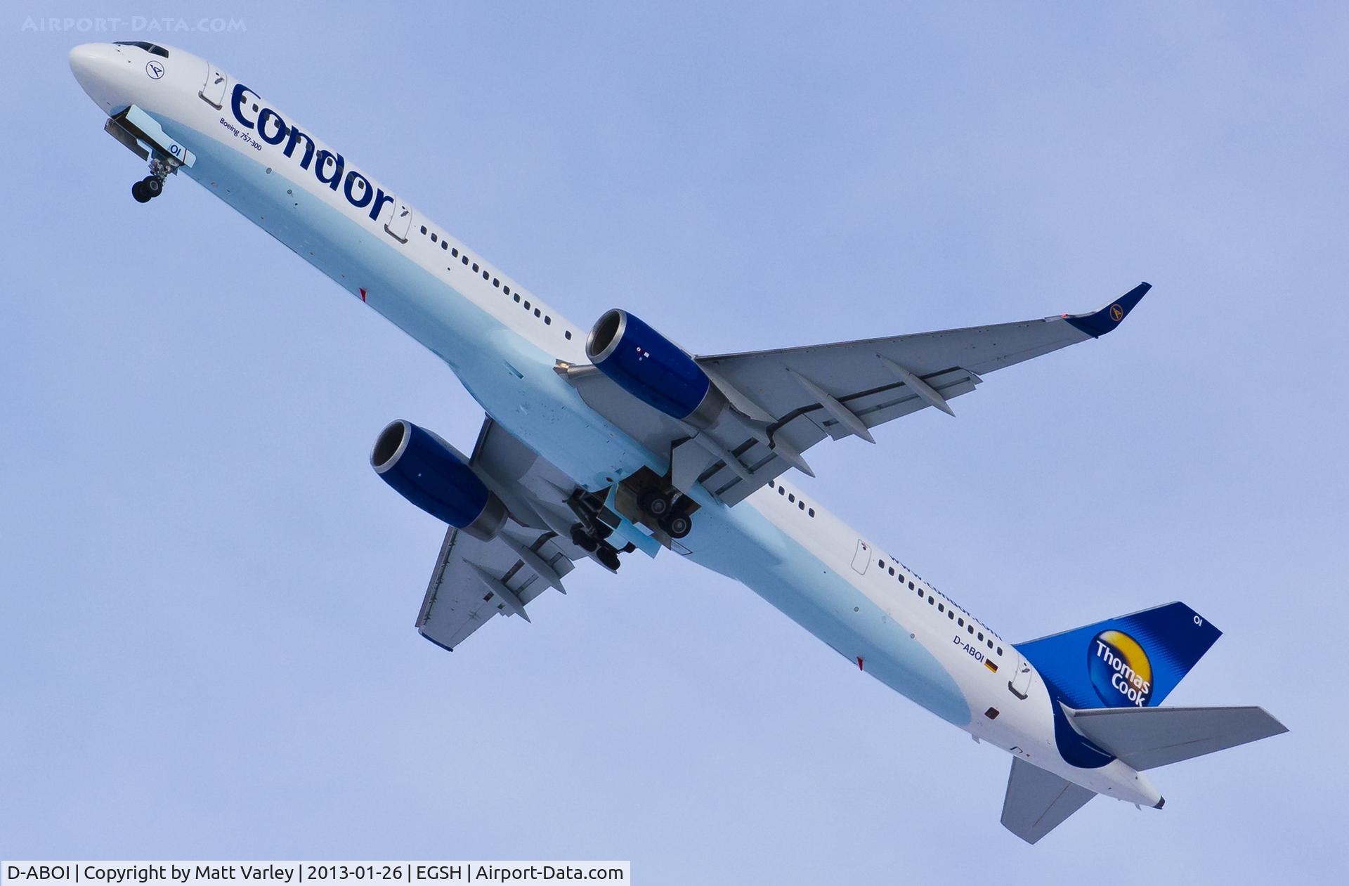 D-ABOI, 2000 Boeing 757-330 C/N 29018, Climbing away from EGSH after spray by Air Livery into Condor's revised livery.