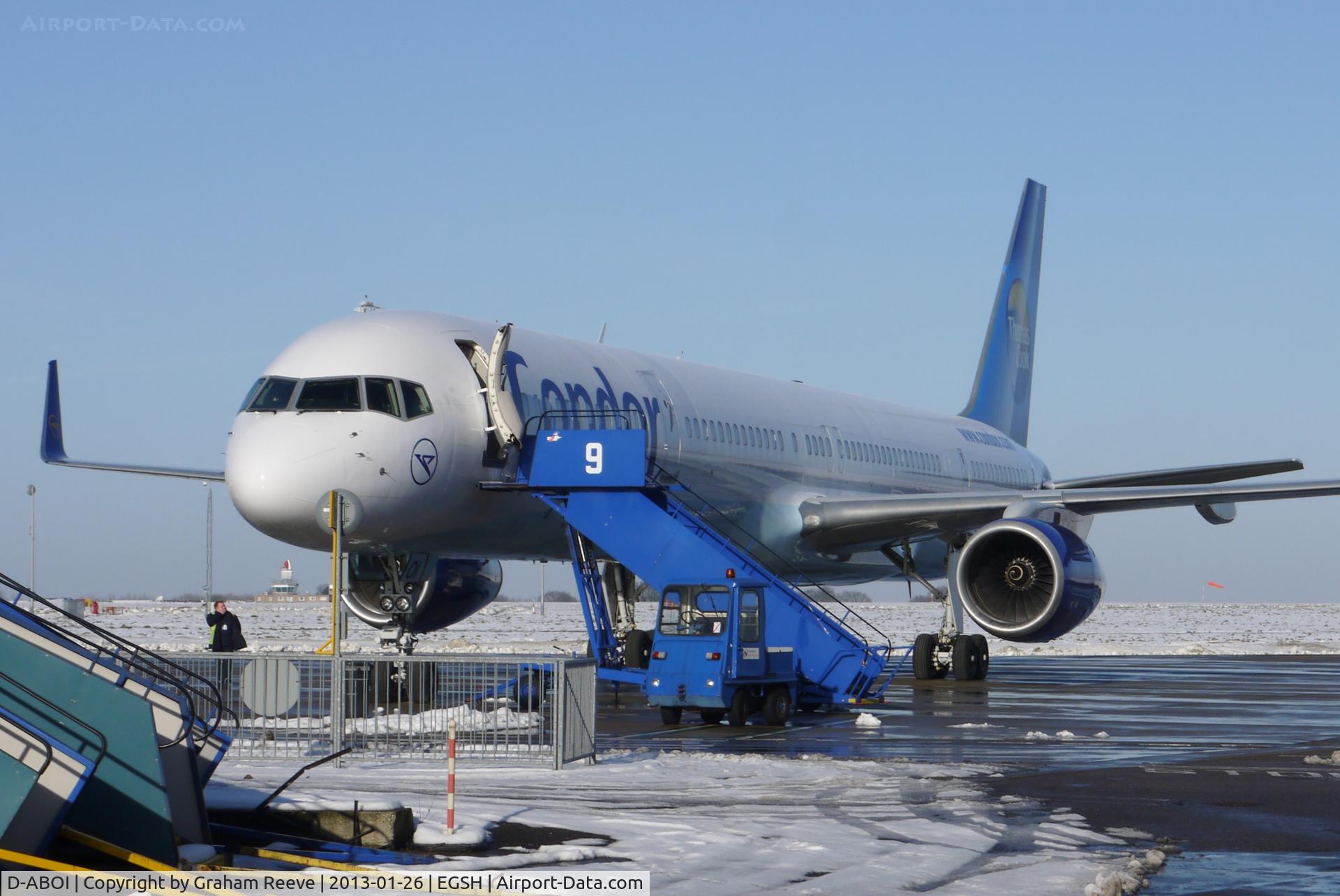D-ABOI, 2000 Boeing 757-330 C/N 29018, On stand at Norwich.