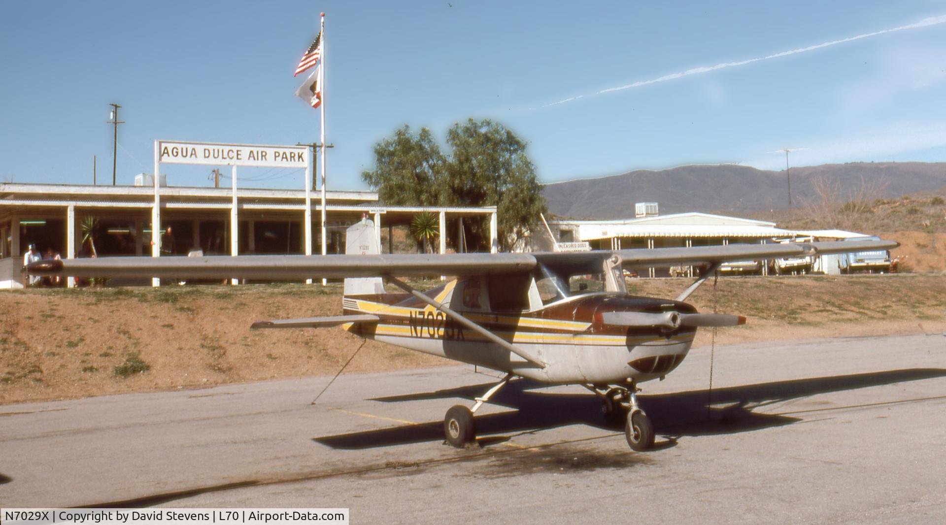 N7029X, 1960 Cessna 150A C/N 15059129, 29X parked for lunch at Agua Dulce, CA in its original paint scheme.  It has since been repainted.