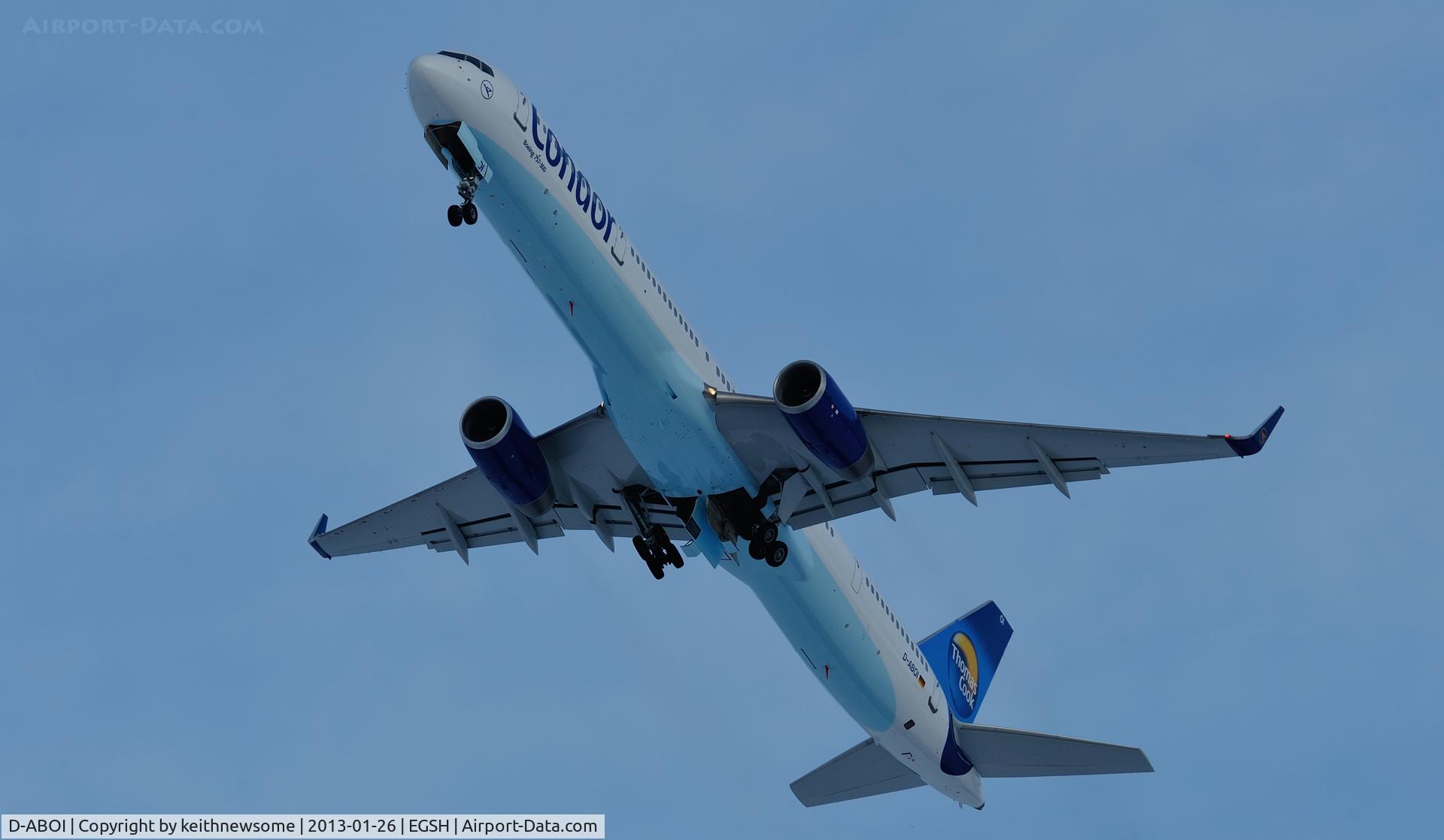D-ABOI, 2000 Boeing 757-330 C/N 29018, Leaving like a rocket following a re-spray.