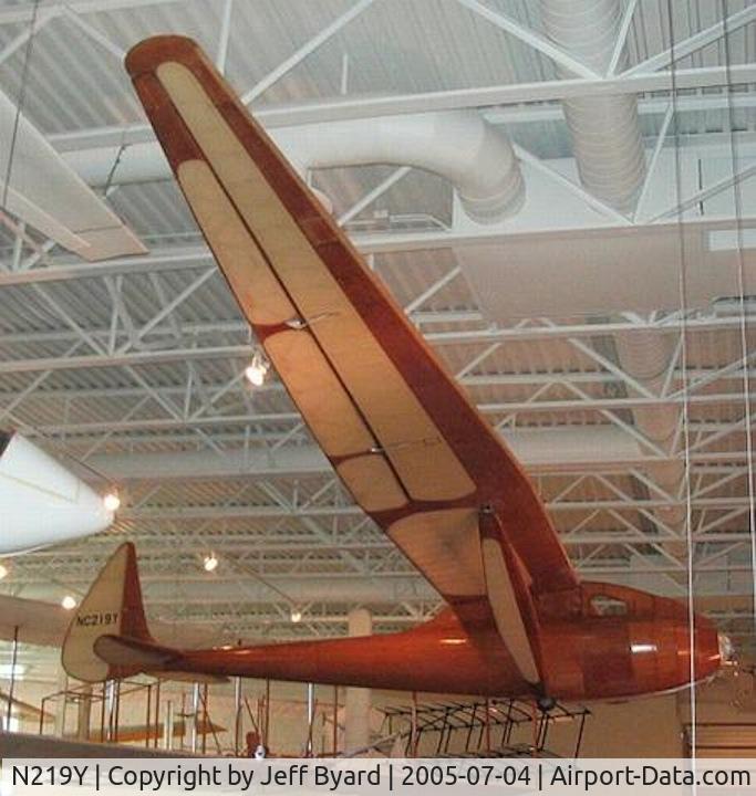 N219Y, 1933 Bowlus-dupont 1-S-2100 C/N 1, On display at the National Soaring Museum in Elmira, NY.