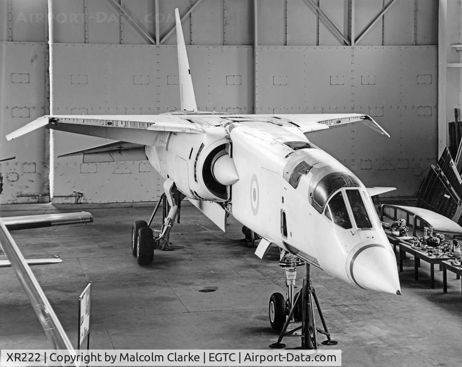 XR222, 1964 BAC TSR-2 C/N XO-4, XR222 the fourth prototype. Project cancelled 1965. This airframe survived being scrapped and was located to Cranfields College of Aeronautics, eventually ending up at The Imperial War Museum, Duxford.
