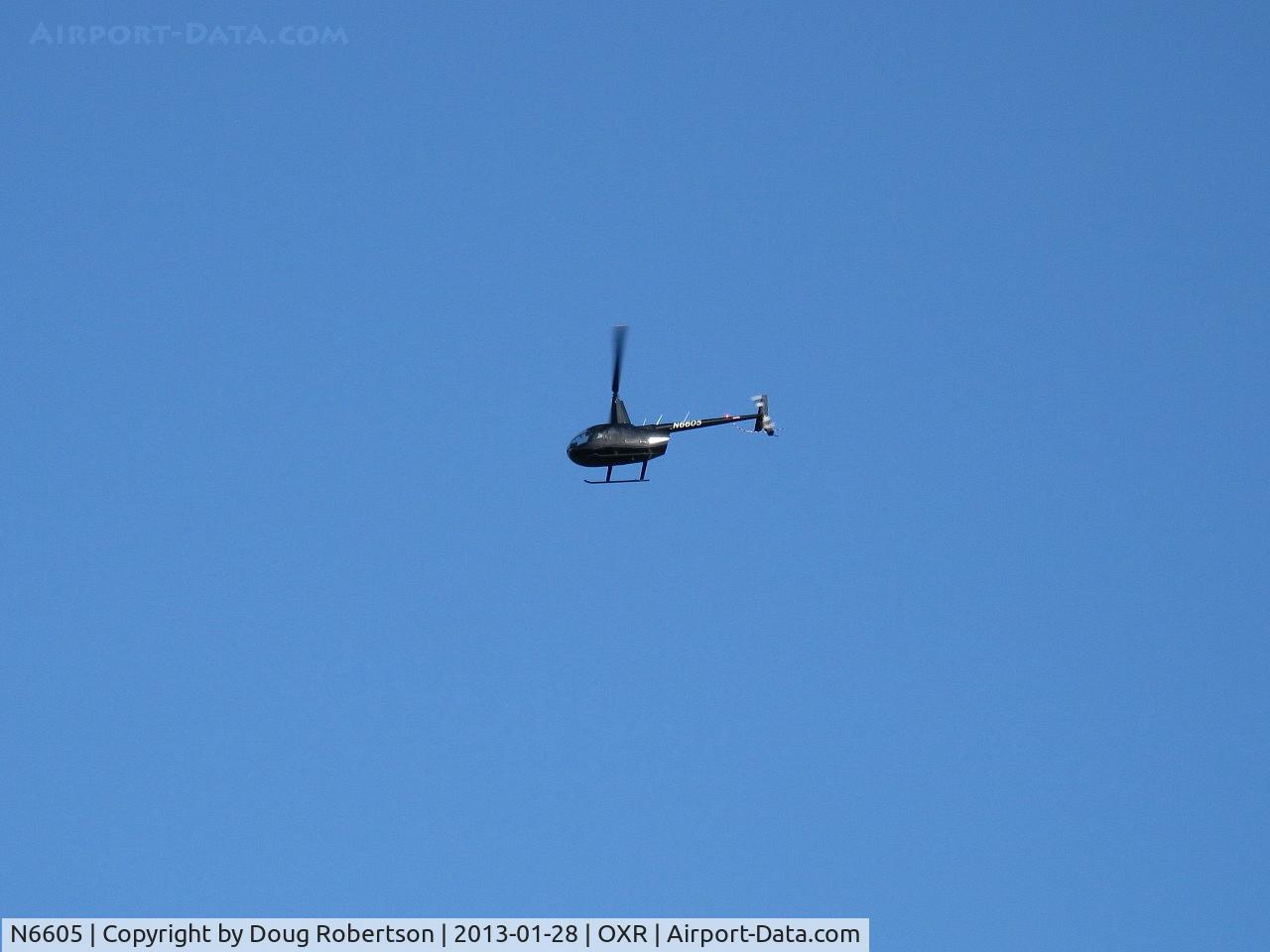 N6605, 2010 Robinson R66 Turbine C/N 0005, 2011 Robinson R66 TURBINE, one Rolls Royce R300 Turboshaft 300 Hp, five seats, of Orbic Helicopters of CMA, orbiting the OXR airport