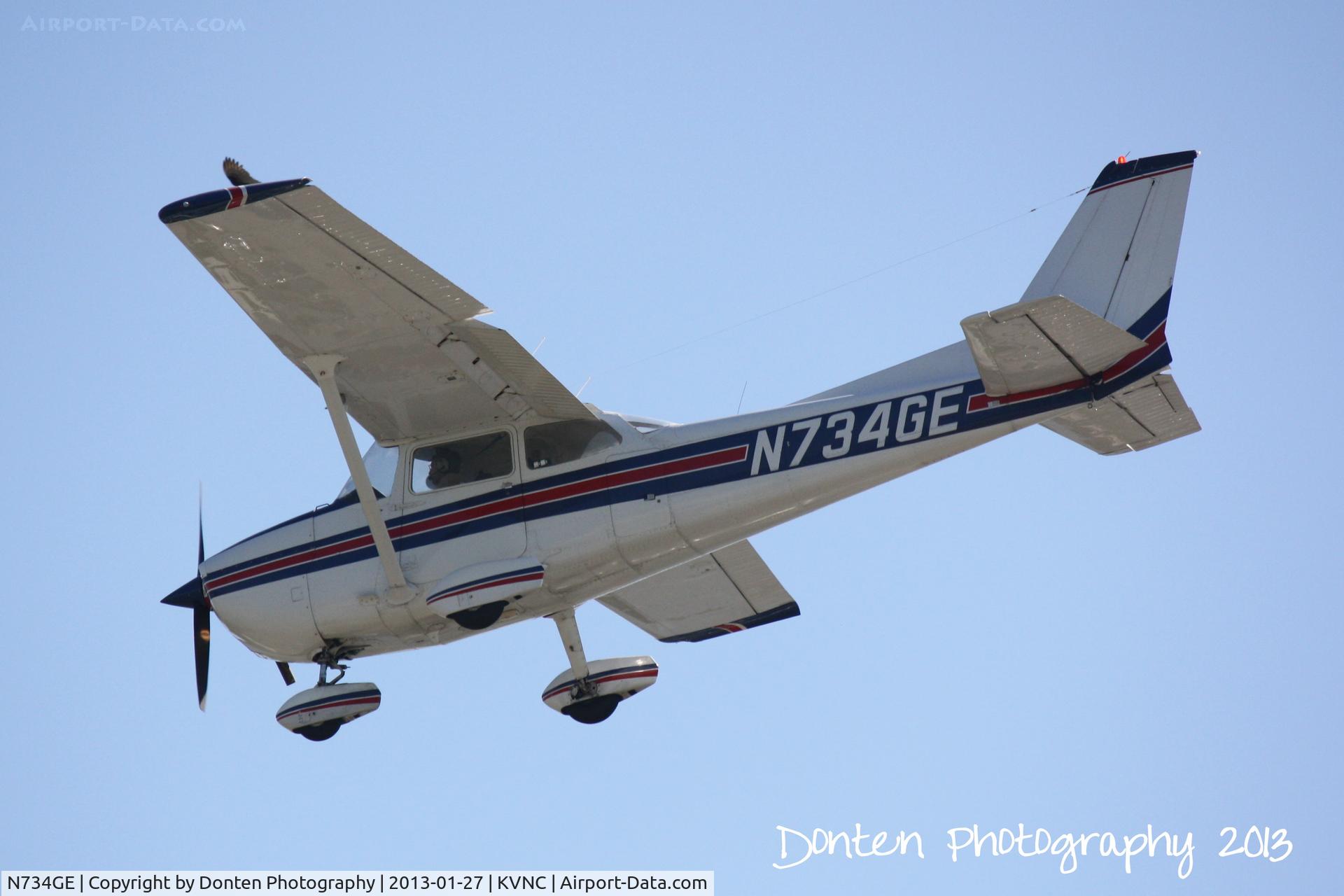 N734GE, 1977 Cessna 172N C/N 17268836, Cessna Skyhawk (N734GE) flies over Brohard Beach on approach to Runway 5 at Venice Municipal Airport