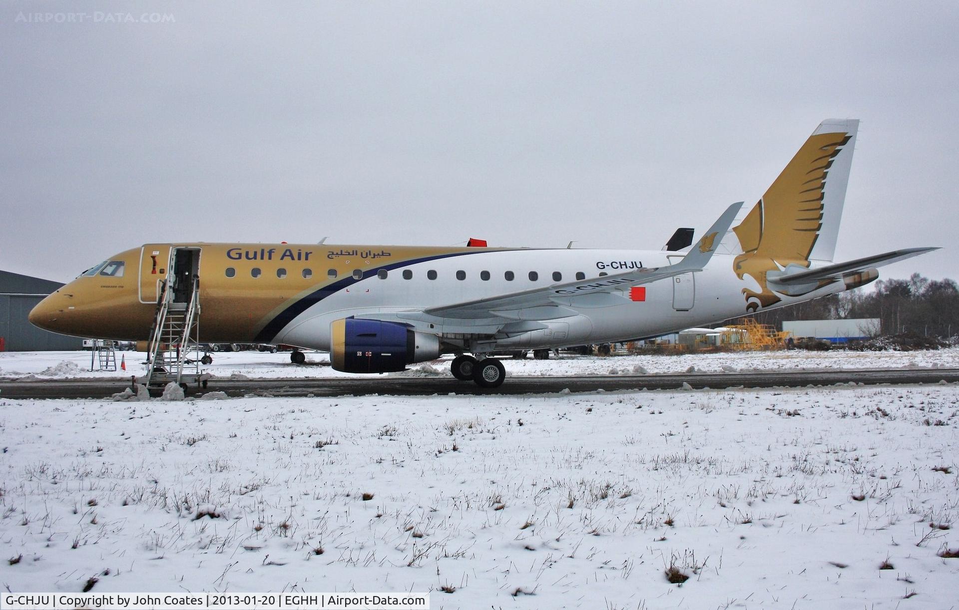 G-CHJU, 2009 Embraer 170LR (ERJ-170-100LR) C/N 17000293, ex A9C-MB in Gulf Air colours arrives for respray to Air Costa India.