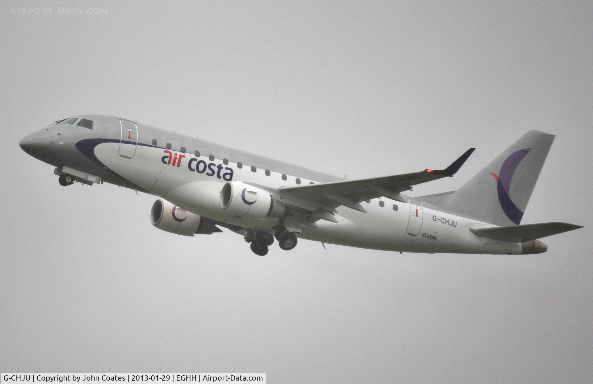 G-CHJU, 2009 Embraer 170LR (ERJ-170-100LR) C/N 17000293, ex A9C-MB returning to Exeter after spray into Air Costa India colours.