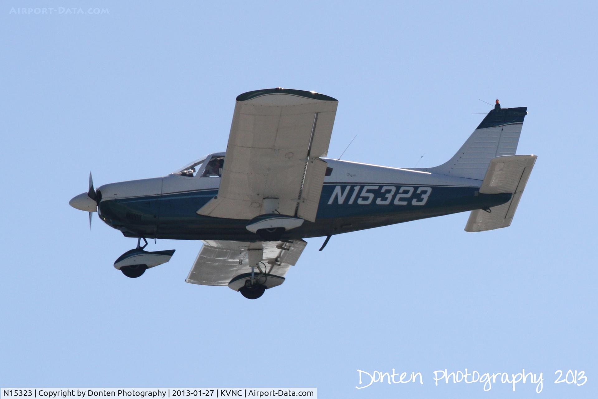 N15323, 1972 Piper PA-28-180 C/N 28-7305057, Piper Cherokee (N15323) flies over Brohard Beach on approach to Runway 5 at Venice Municipal Airport