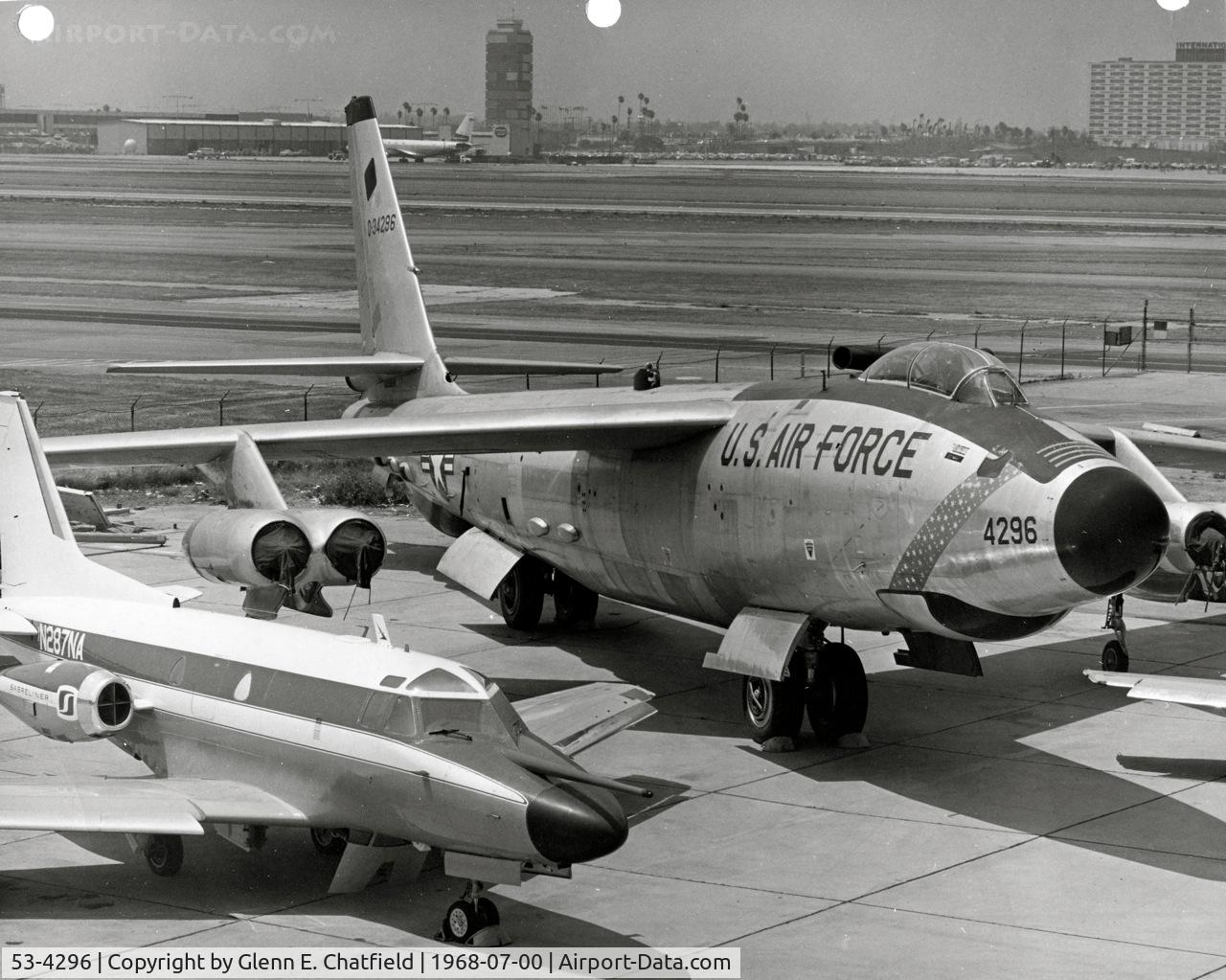 53-4296, 1953 Boeing RB-47H-1-BW Stratojet C/N 4501320, Photo from Rockwell Collins.  The Sabreliner on the left performed air-to-air target tests with the RB-47H