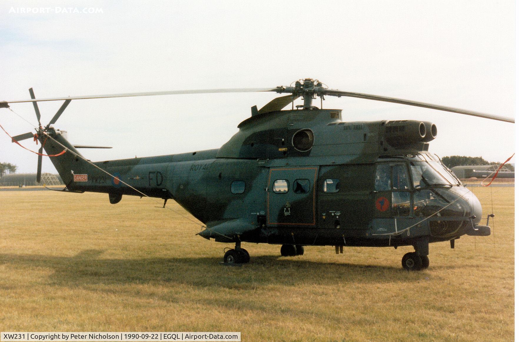 XW231, 1972 Westland Puma HC.1 C/N 1195, Puma HC.1 of 240 Operational Conversion Unit on display at the 1990 RAF Leuchars Airshow.