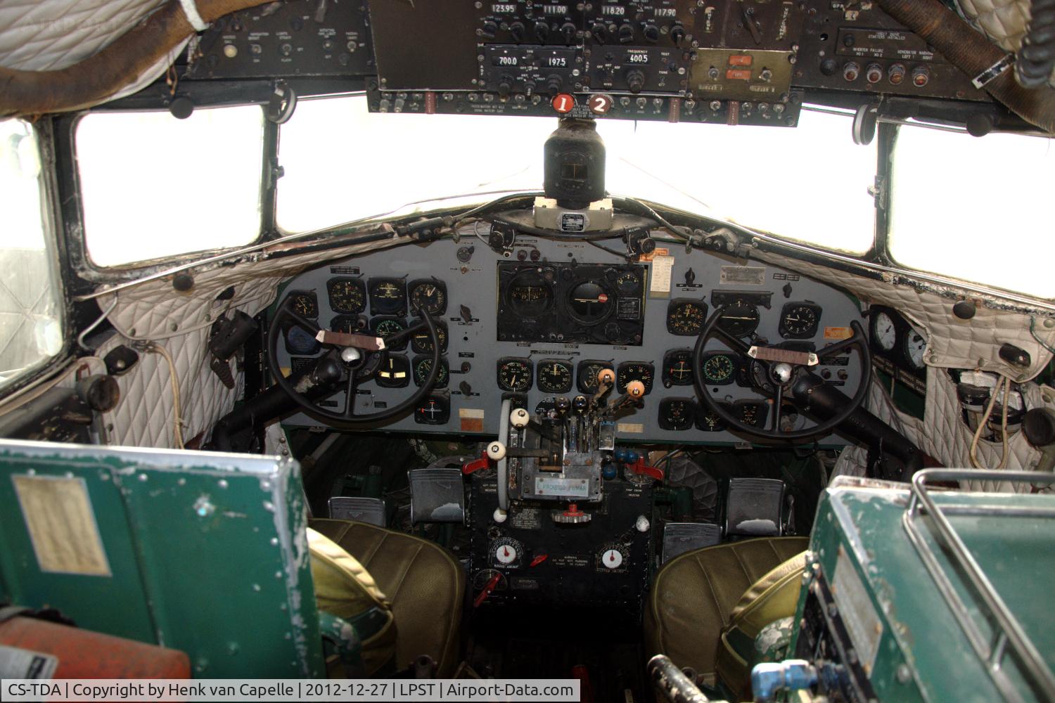 CS-TDA, 1943 Douglas C-47A-80-DL C/N 19503, The cockpit of the Douglas C-47A Skytrain preserved in the Museu do Ar at Sintra Air Base in Portugal.