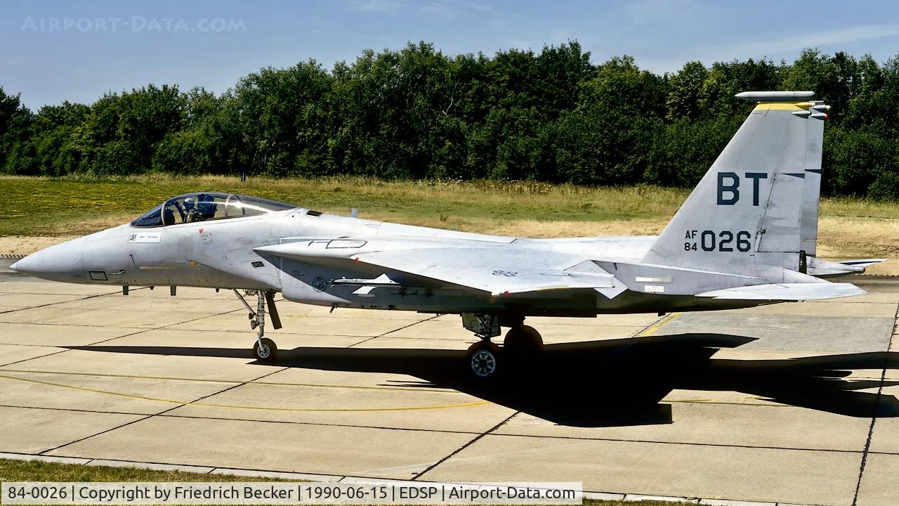 84-0026, 1984 McDonnell Douglas F-15C Eagle C/N 0937/C329, taxying to the active at Fliegerhorst Pferdsfeld