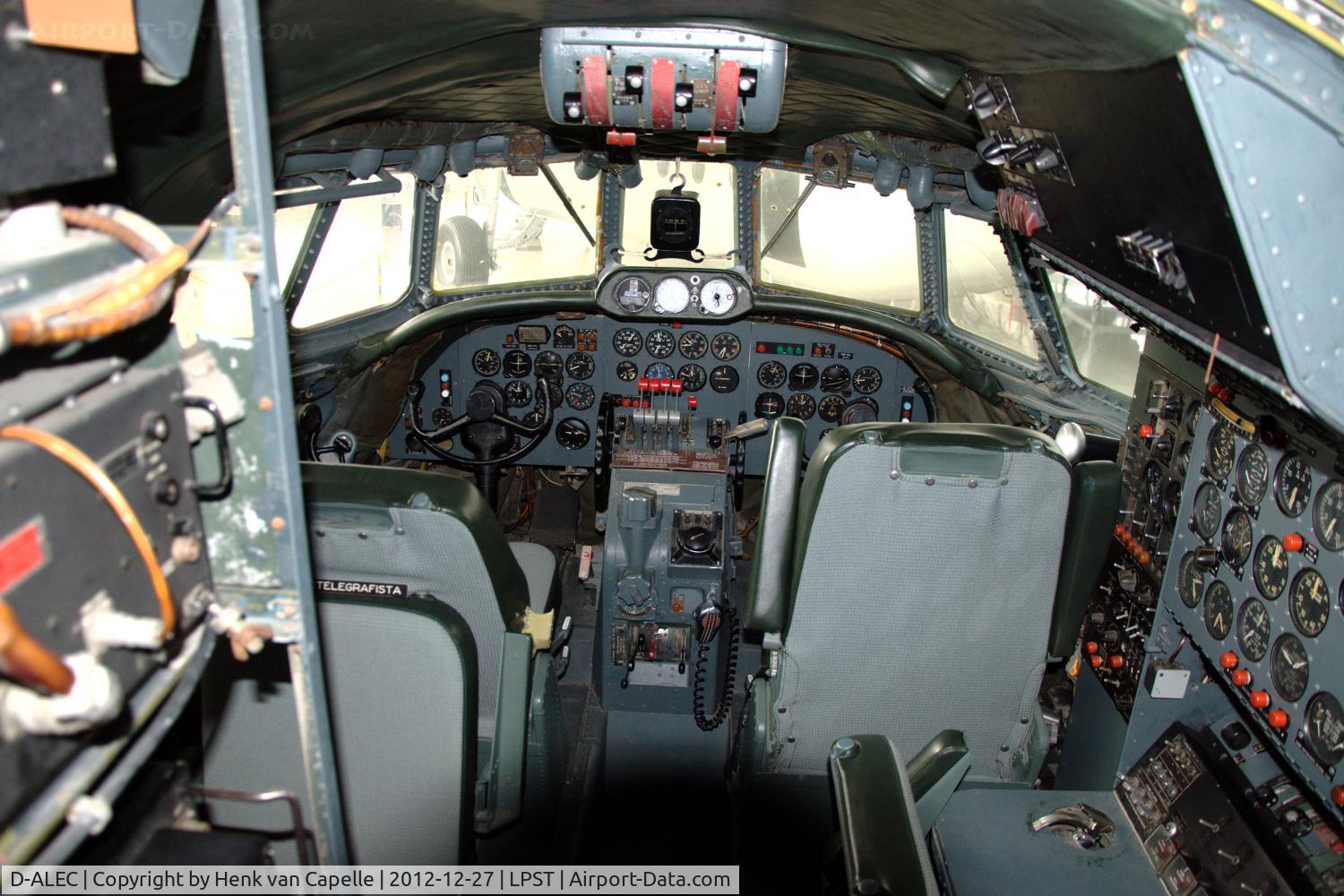 D-ALEC, Lockheed L-1049G Super Constellation C/N 4640, The remains of D-ALEC, the cockpit section and an engine with propeller, are now preserved in the Museu do Ar at Sintra Air Base, Portugal. Here a view into the cockpit which has been restored to TAP configuration.