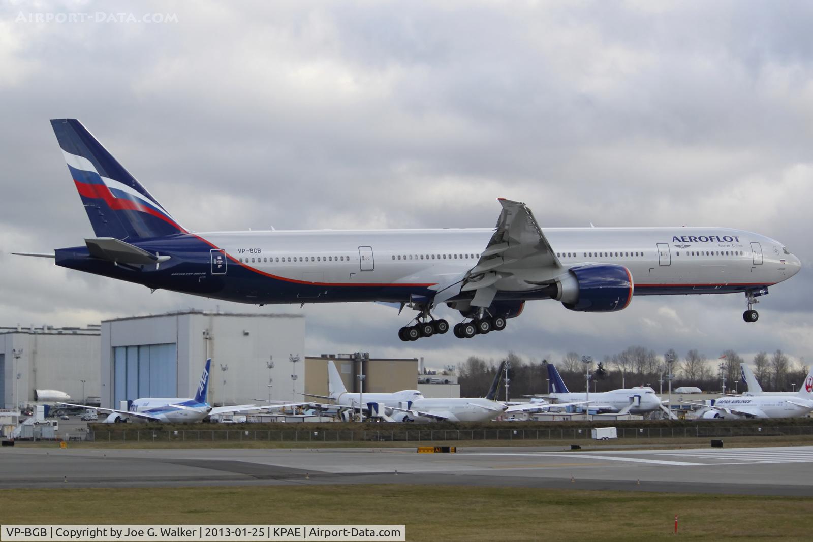 VP-BGB, 2012 Boeing 777-3M0/ER C/N 41679, First Aeroflot 777-300ER seen landing at KPAE after a pre-delivery test flight.