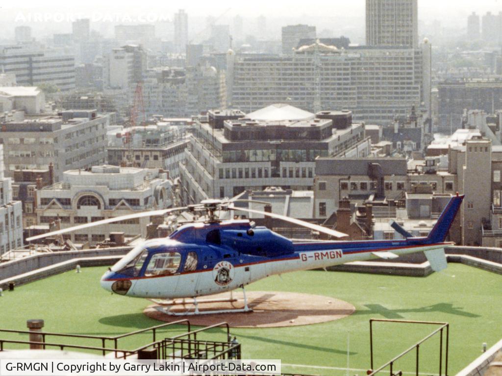 G-RMGN, 1985 Aerospatiale AS-355F-1 Twin Ecureuil C/N 5327, Helicopter Operated by Maxwell Communications on behalf of Robert Maxwell - picture taken on top of building in New Fetter Lane, London
