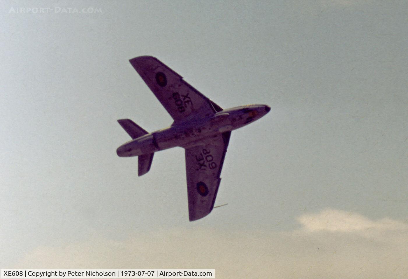 XE608, 1956 Hawker Hunter F.6A C/N 41H-679966, Hunter F.6A of 63 Squadron performing at the 1973 Intnl Air Tattoo at RAF Greenam Common.