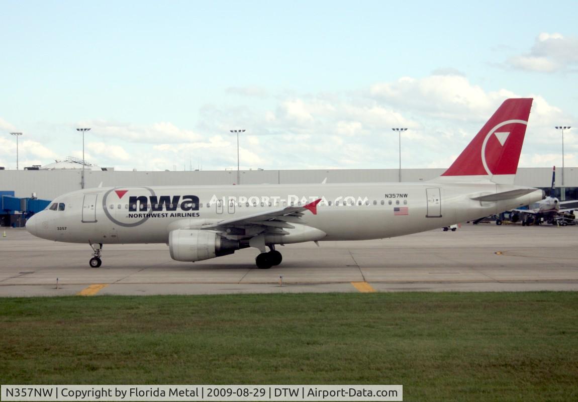 N357NW, 1998 Airbus A320-212 C/N 830, Northwest A320 from window of Delta 757 on take off roll