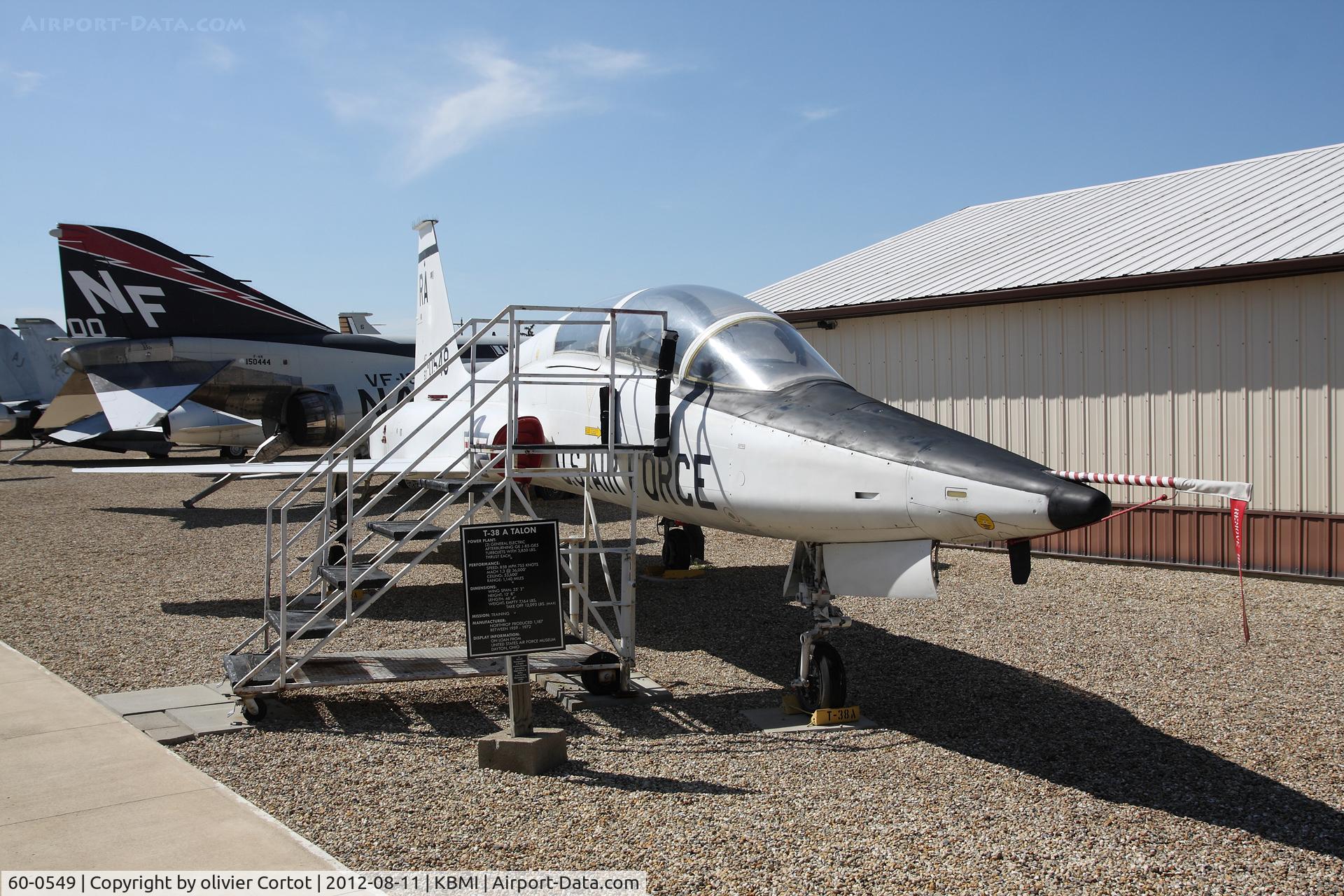 60-0549, 1960 Northrop T-38A Talon C/N N.5122, displayed in the small Prairie aviation museum