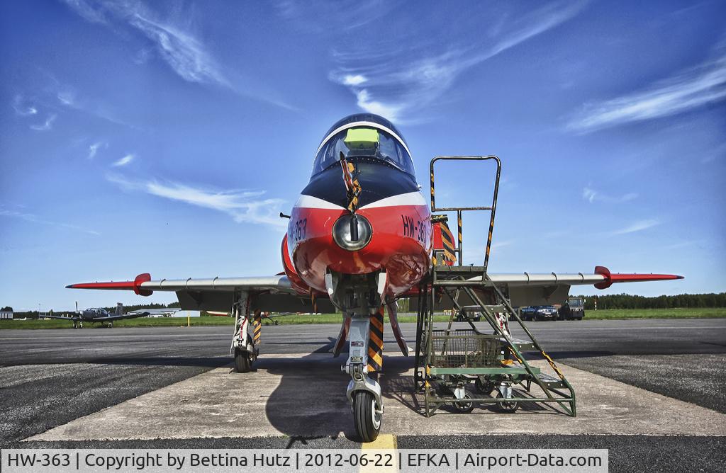 HW-363, British Aerospace Hawk T.66 C/N SW005/340, Upgraded with new avionics and a glass canopy, still wearing the Swiss paint scheme with a Finnish roundel.