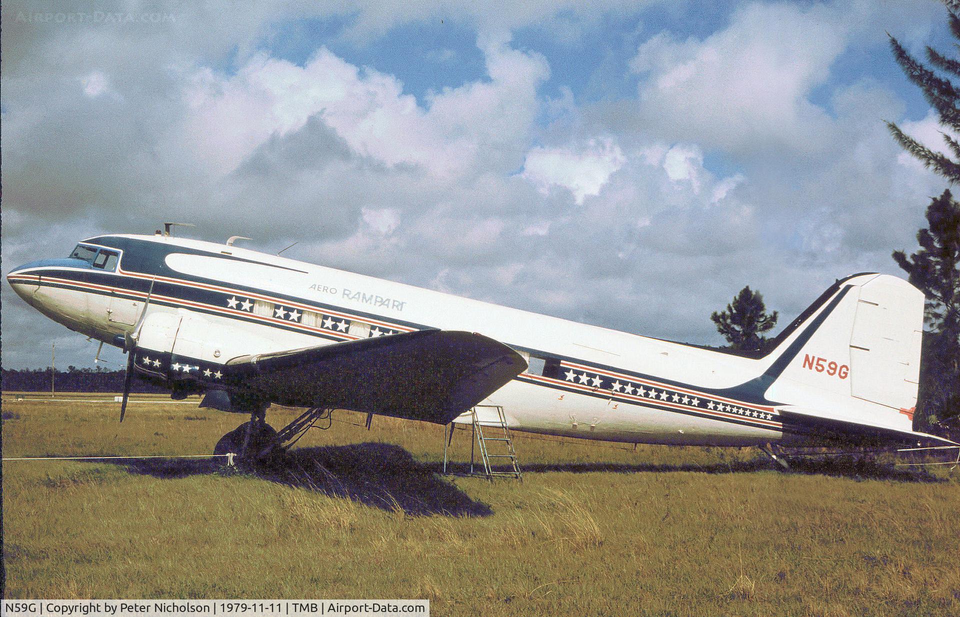 N59G, 1942 Douglas DC-3-G202A C/N 4988, C-49J of Aero Rampart as seen at New Tamiami in November 1979.