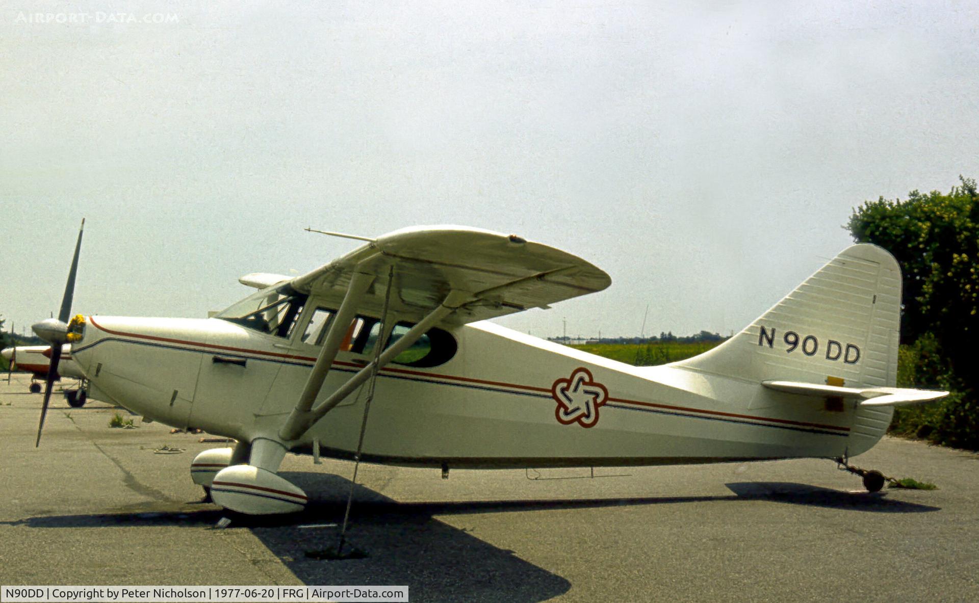 N90DD, Stinson 108-3 Voyager C/N 1084718, Stinson 108 in US Bi-Centennial markings as seen at Republic Airport on Long Island in he Summer of 1977.