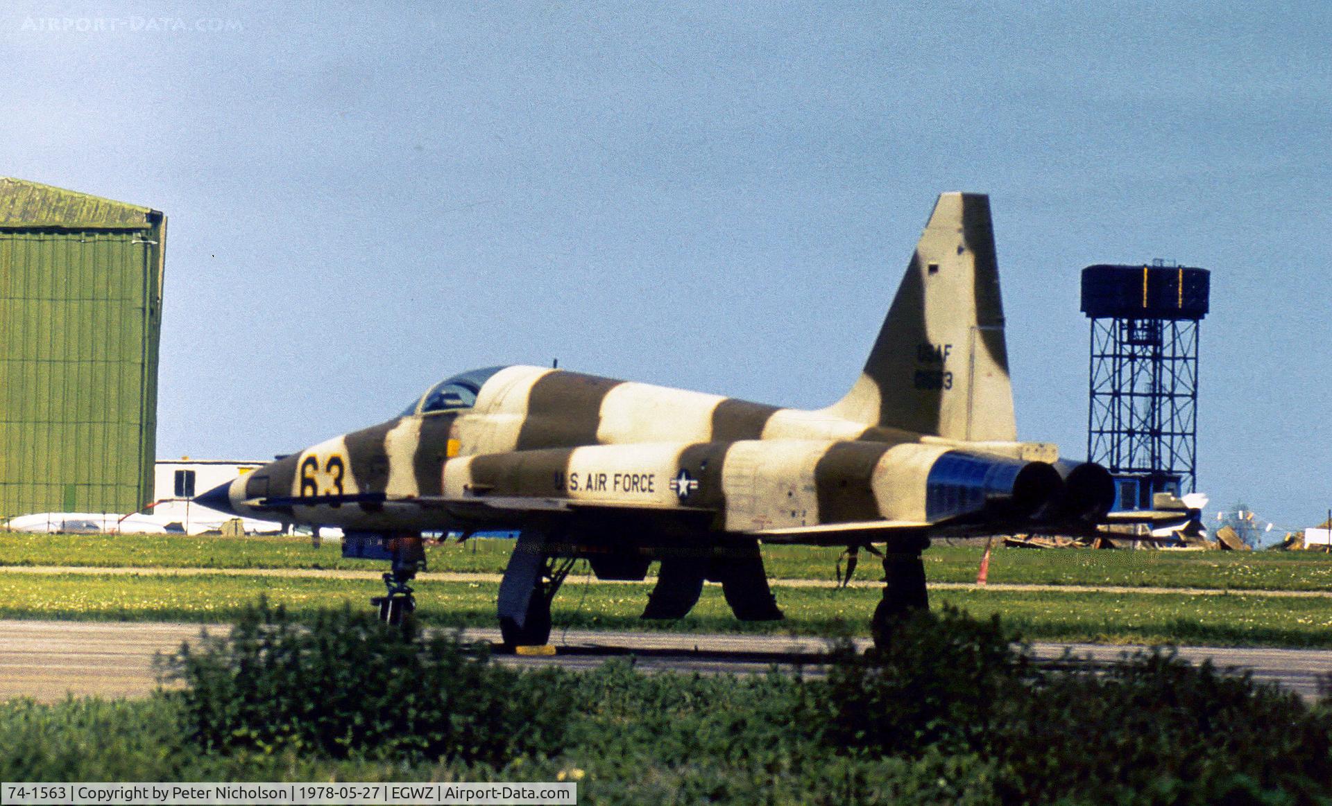 74-1563, 1974 Northrop F-5E Tiger II C/N R.1245, F-5E Tiger II of the 527th Tactical Fighter Training Aggressor Squadron at RAF Alcobury in May 1978.