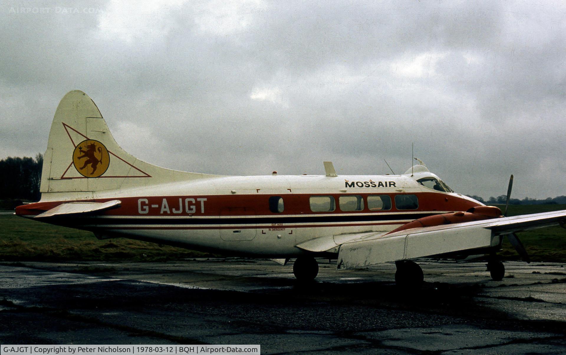 G-AJGT, 1947 De Havilland DH-104 Dove 7XC C/N 04034, Dove 7XC of Mossair as seen at Biggin Hill in the Spring of 1978.