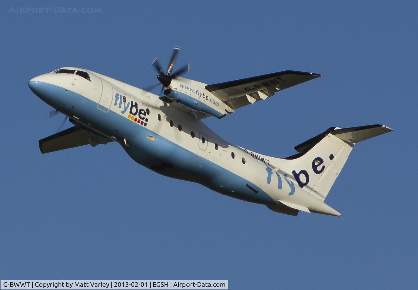 G-BWWT, 1995 Dornier 328-100 C/N 3022, Departing EGSH.