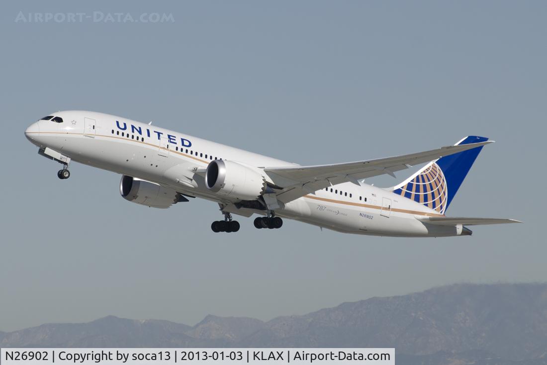 N26902, 2012 Boeing 787-8 Dreamliner C/N 34822, United's third Boeing 787 takes off from LAX