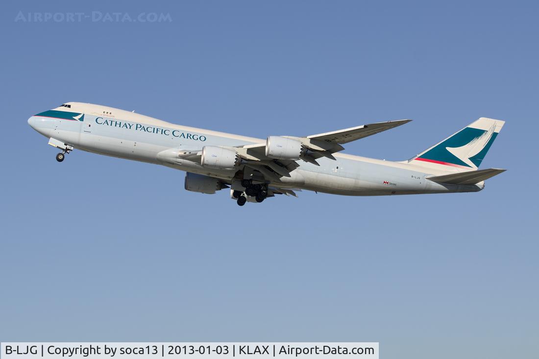 B-LJG, 2012 Boeing 747-867F C/N 39244, Cathay Pacific Cargo departing from runway 25L @ LAX