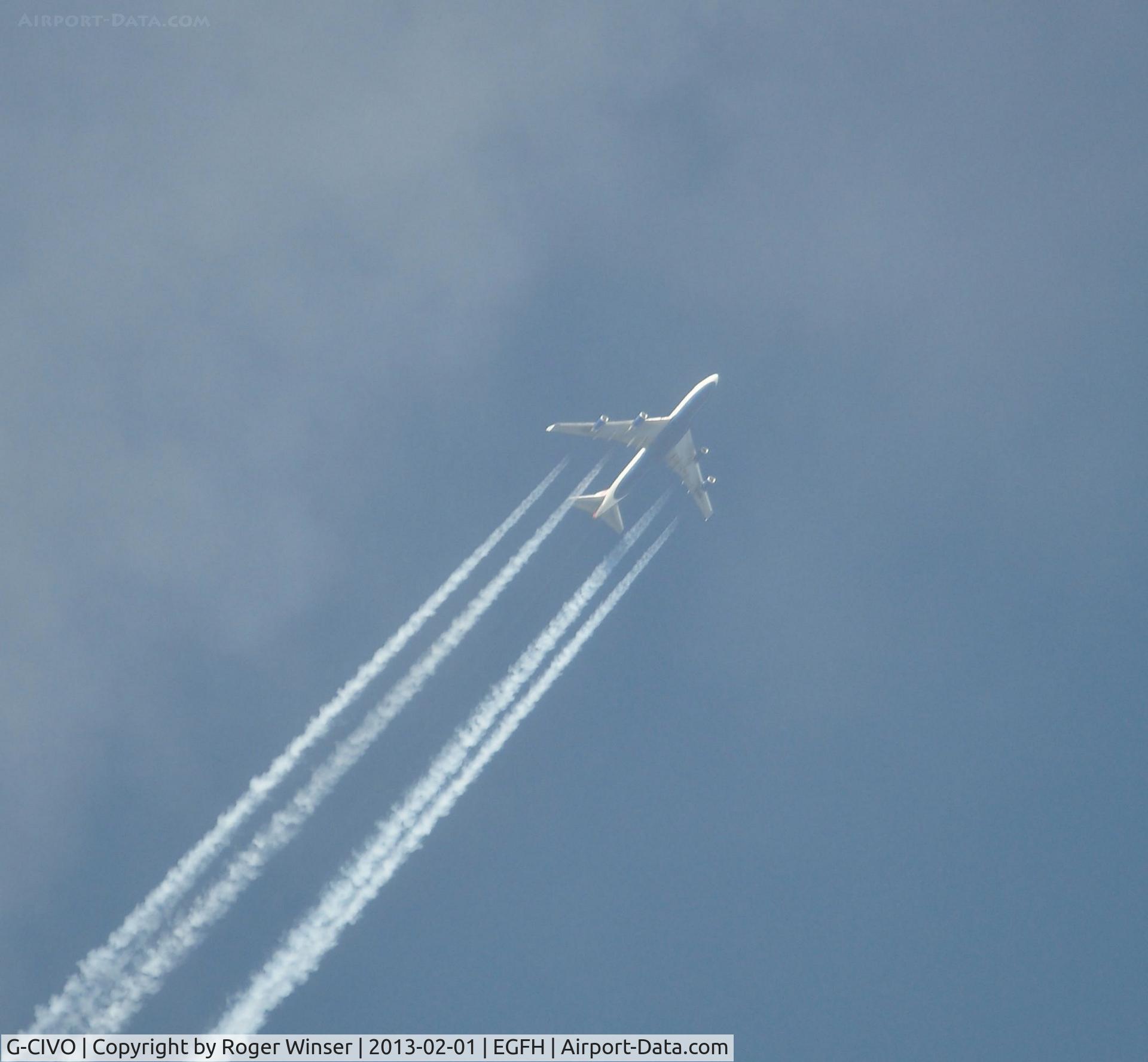 G-CIVO, 1997 Boeing 747-436 C/N 28849, British Airways B744 eastbound over Swansea Airport at 30000 feet