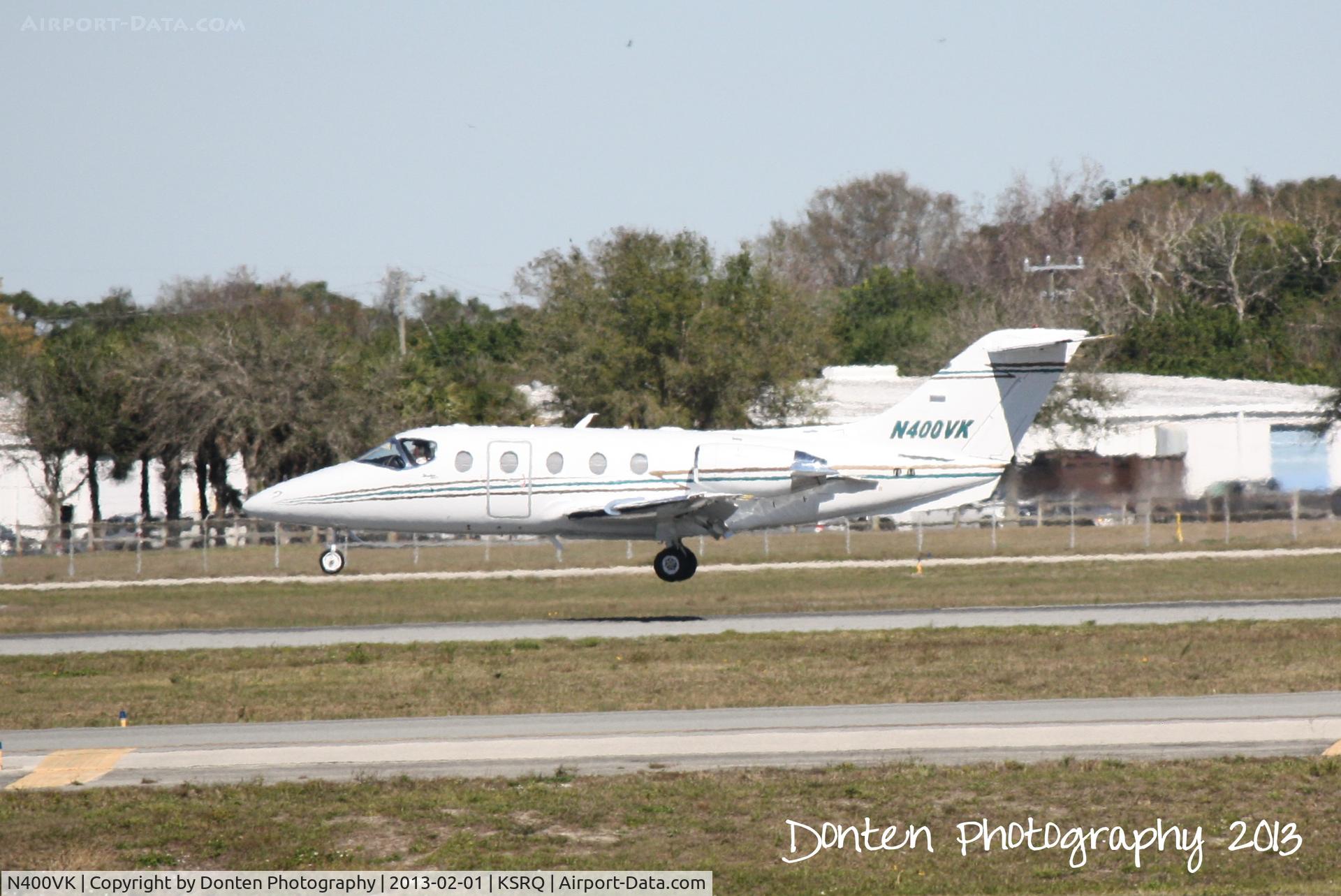 N400VK, Raytheon Aircraft Company 400A C/N RK-420, Beechcraft Beechjet (N400VK) arrives on Runway 32 at Sarasota-Bradenton International Airport following a flight from Ocean Reef Club