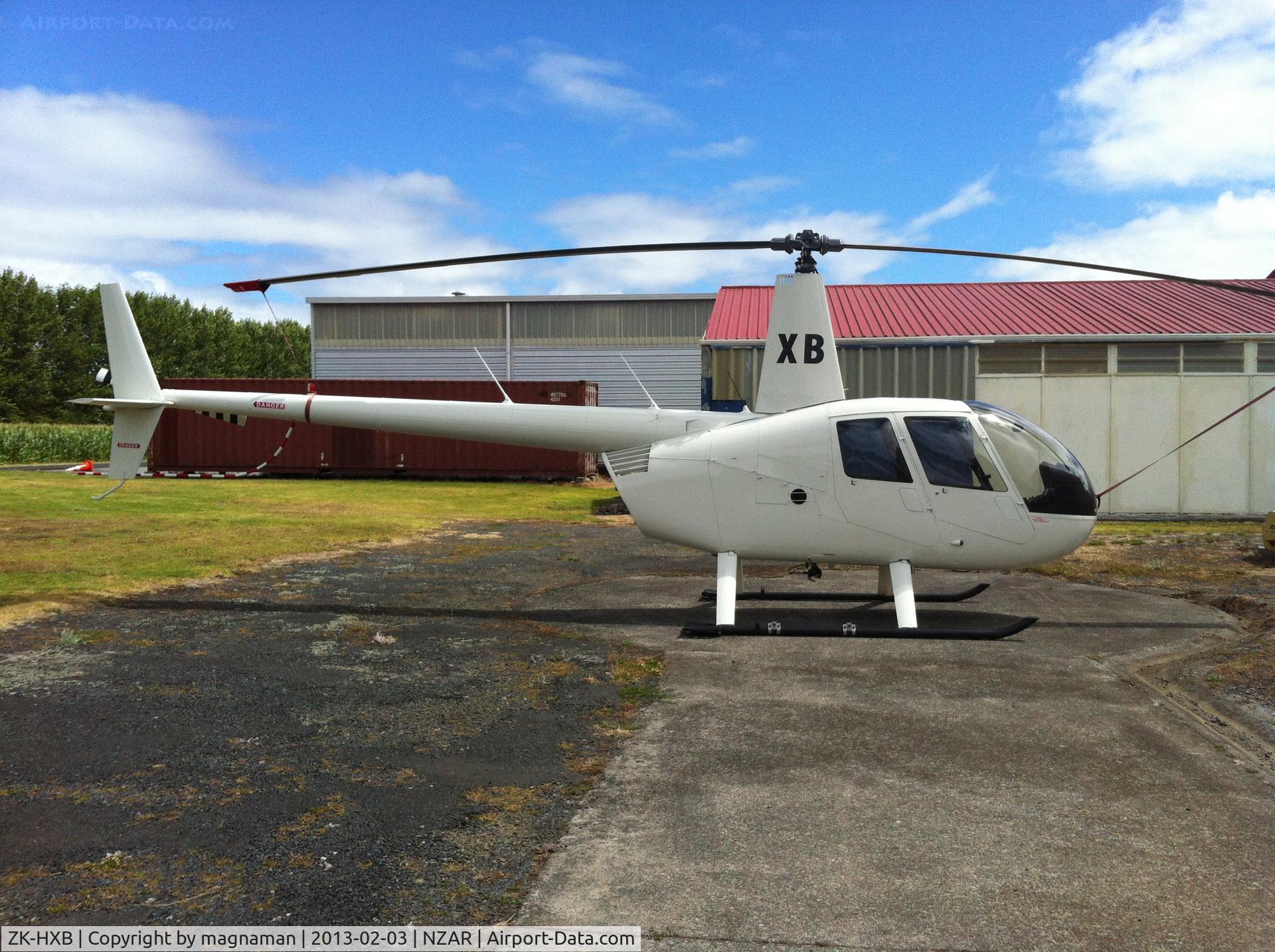ZK-HXB, Robinson R44 II C/N 1288, Nice close up of this robinson today outside maintenance hangar - note it is R44II c/n 12669 NOT R22 as database entry