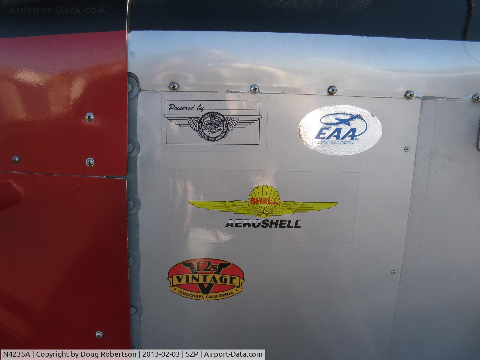 N4235A, Bowers Fly Baby C/N 73-21, 1991 Schuetz BOWERS FLY BABY 1-A, Continental C75 85 Hp, cowl logos