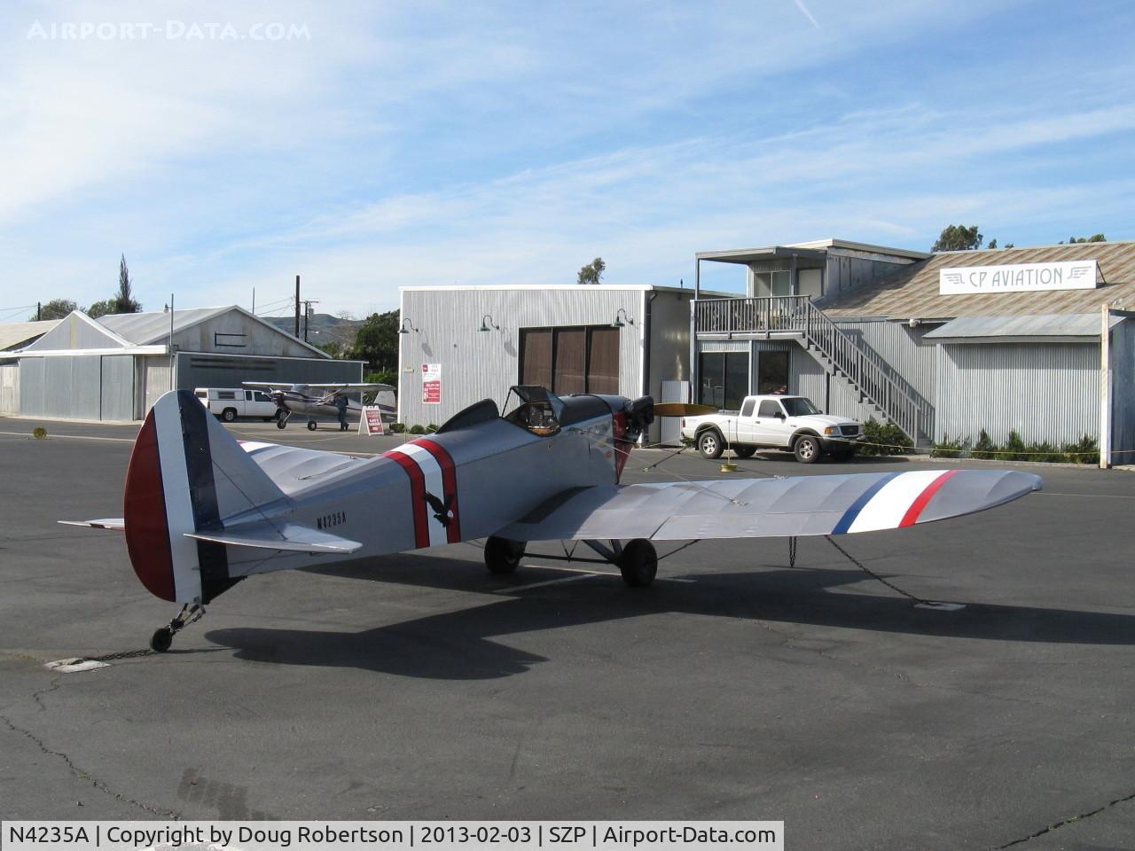 N4235A, Bowers Fly Baby C/N 73-21, 1991 Schuetz BOWERS FLY BABY 1-A, Continental C75 85 Hp, prototype built in 720 working hours at cost of $1,050 with first flight 27 July 1960.
