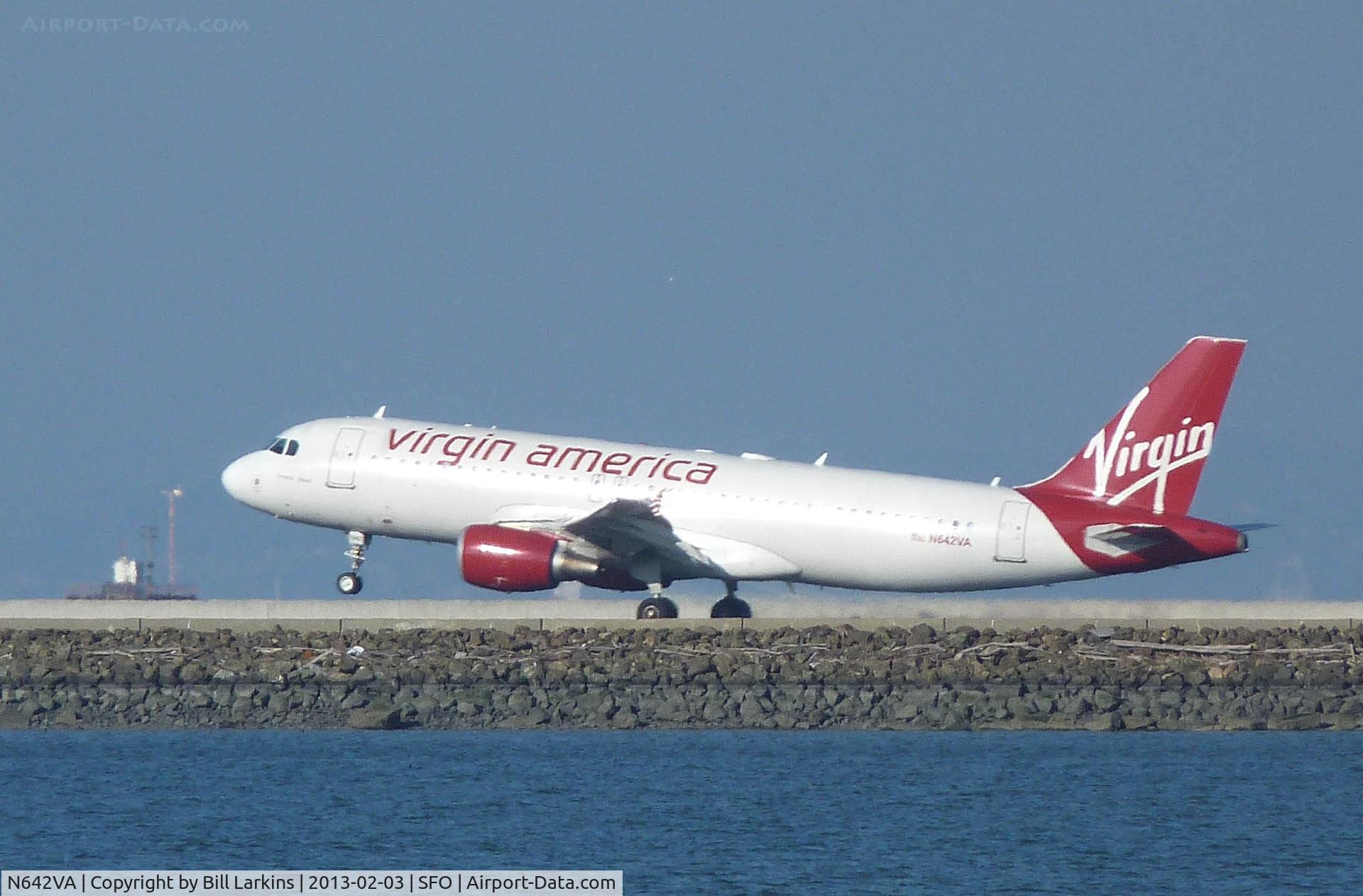 N642VA, 2008 Airbus A320-214 C/N 3670, Landing at San Francisco.