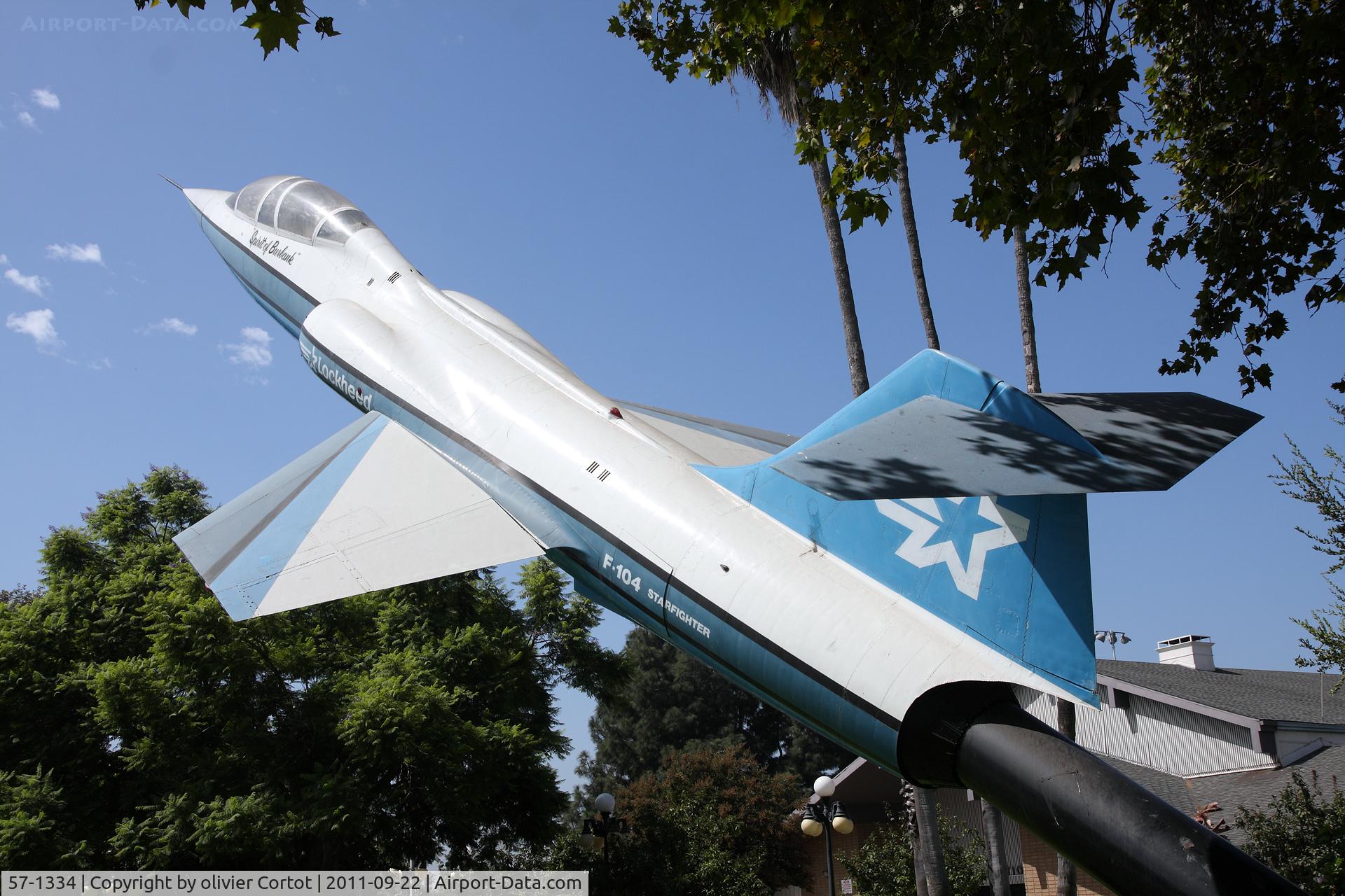 57-1334, 1957 Lockheed F-104D Starfighter C/N 483-5046, In a public park, Burbank CA