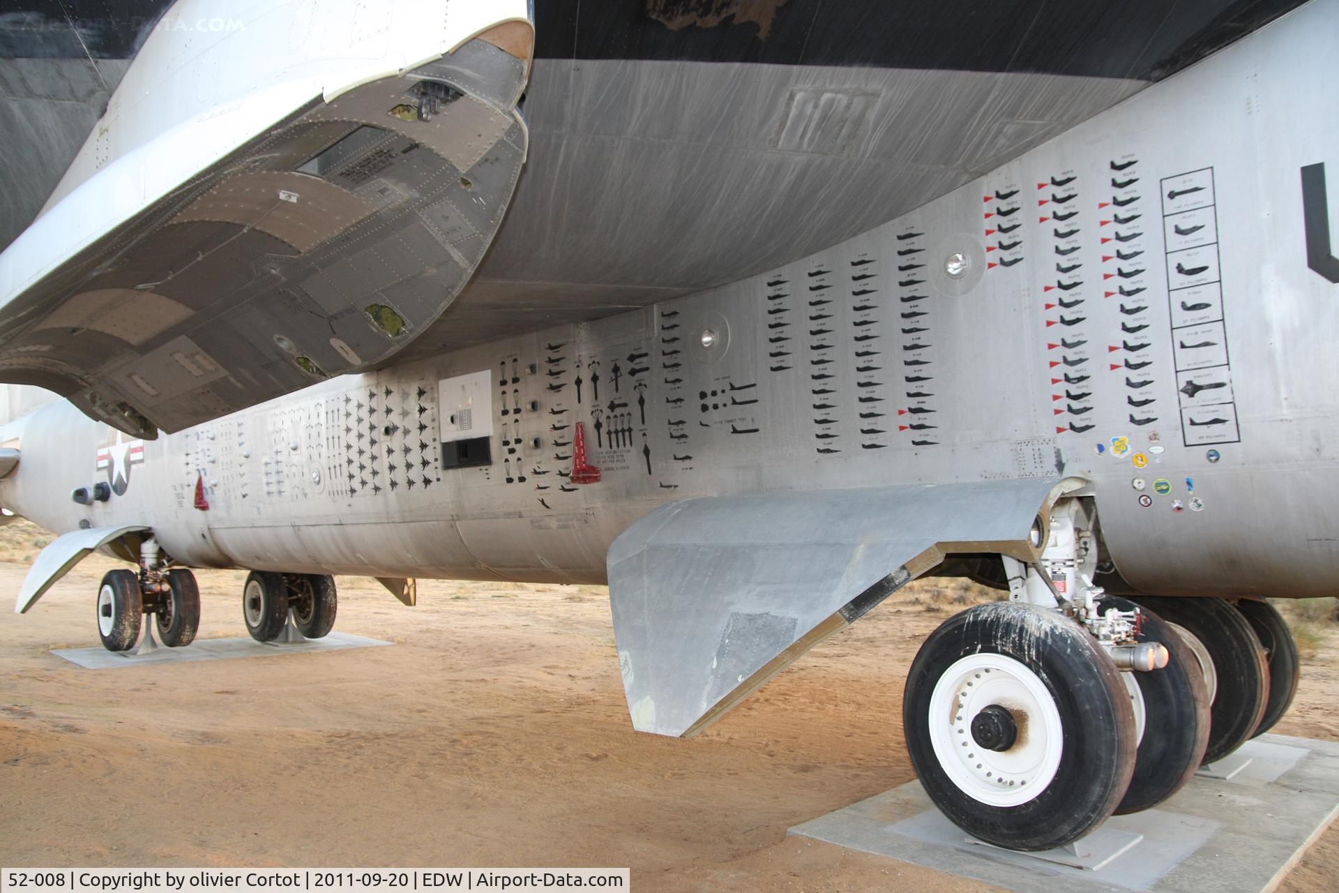 52-008, 1952 Boeing NB-52B-BO (RB-52B-10-BO) Stratofortress C/N 16498, launch markings and the X-15 pylon