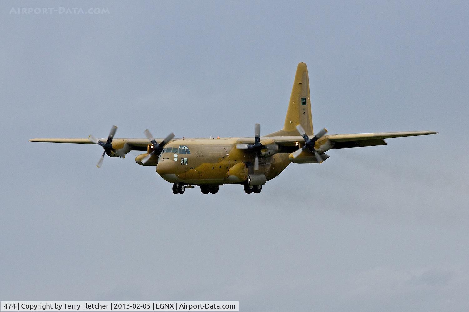 474, 1990 Lockheed C-130H Hercules C/N 382-5252, Royal Saudi Air Force Hercules arriving at East Midlands