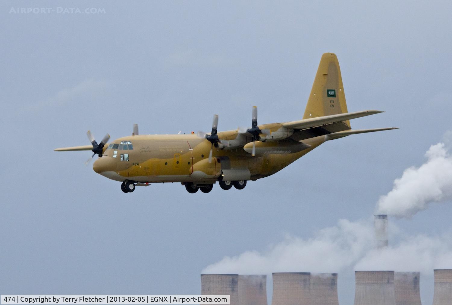 474, 1990 Lockheed C-130H Hercules C/N 382-5252, Royal Saudi Air Force Hercules arriving at East Midlands
