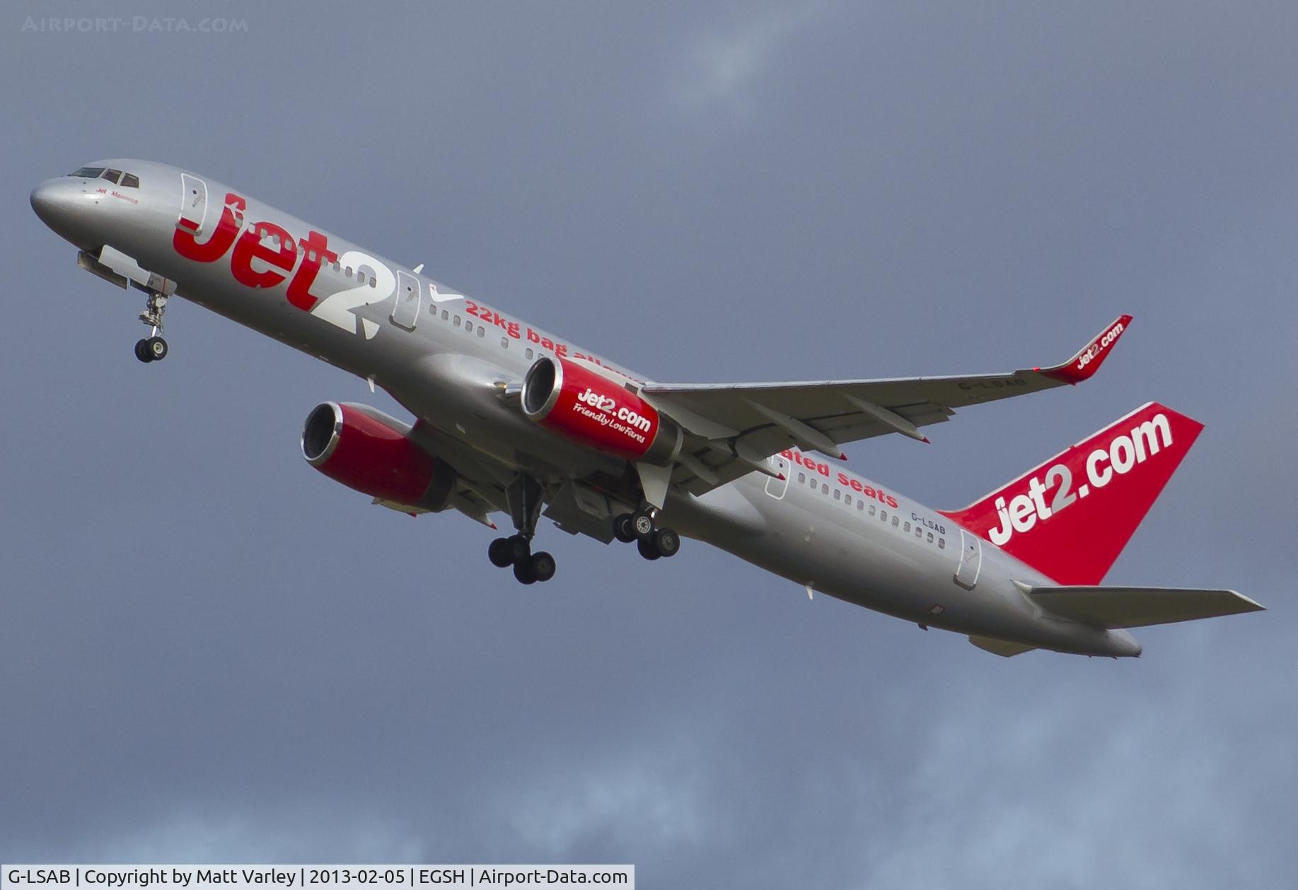 G-LSAB, 1988 Boeing 757-27B C/N 24136, Departing EGSH after spray by Air Livery.