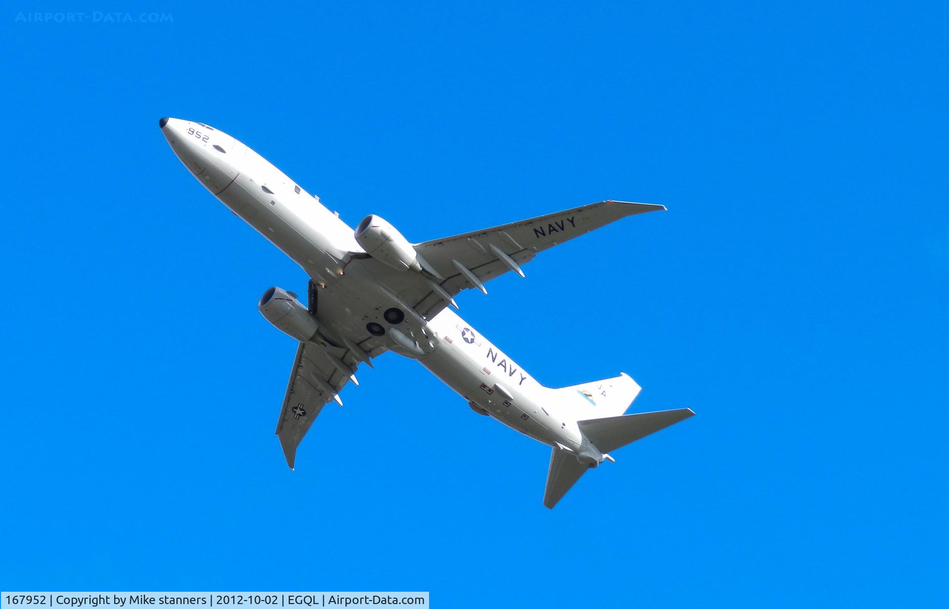 167952, 2011 Boeing P-8A Poseidon C/N 40594, VX-1 P-8A Poseidon Departs runway 27 for a Joint warrior sortie in the Scottish highlands