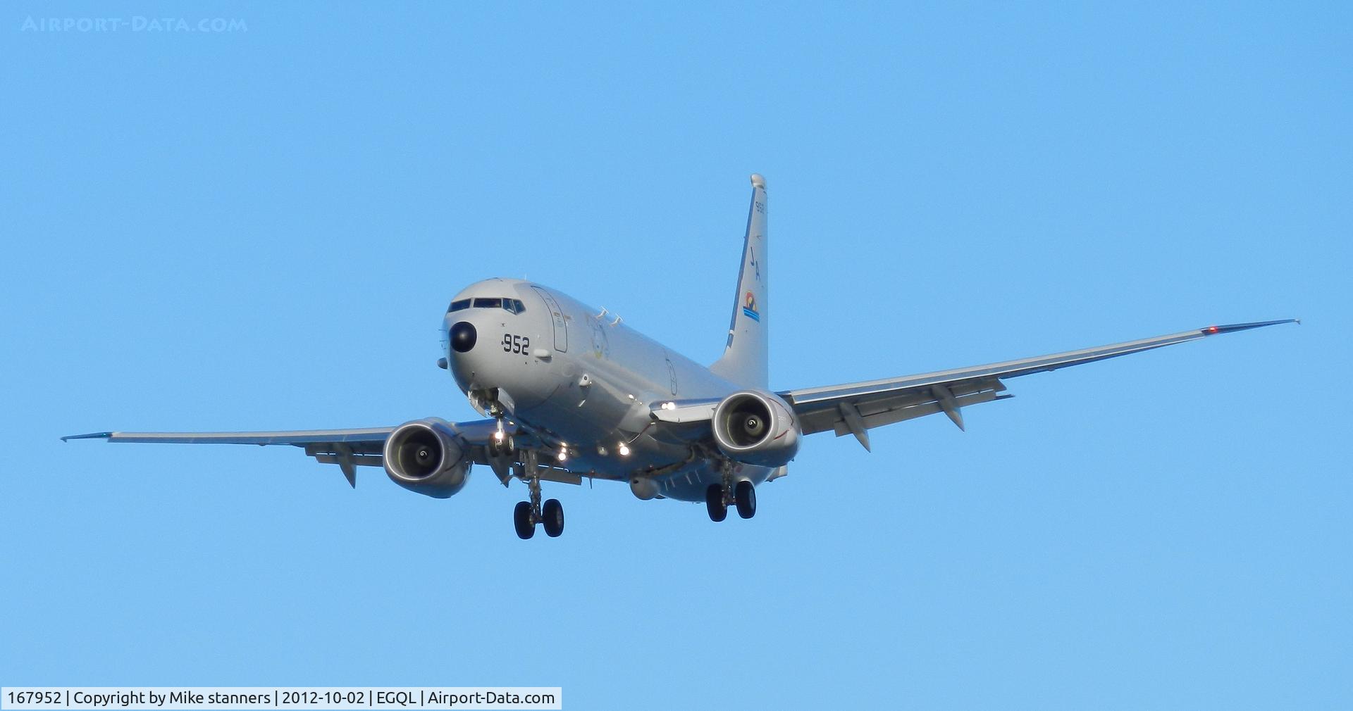 167952, 2011 Boeing P-8A Poseidon C/N 40594, VX-1 P-8A Poseidon On finals for runway 27 after completing a 5 hour joint warrior patrol mission