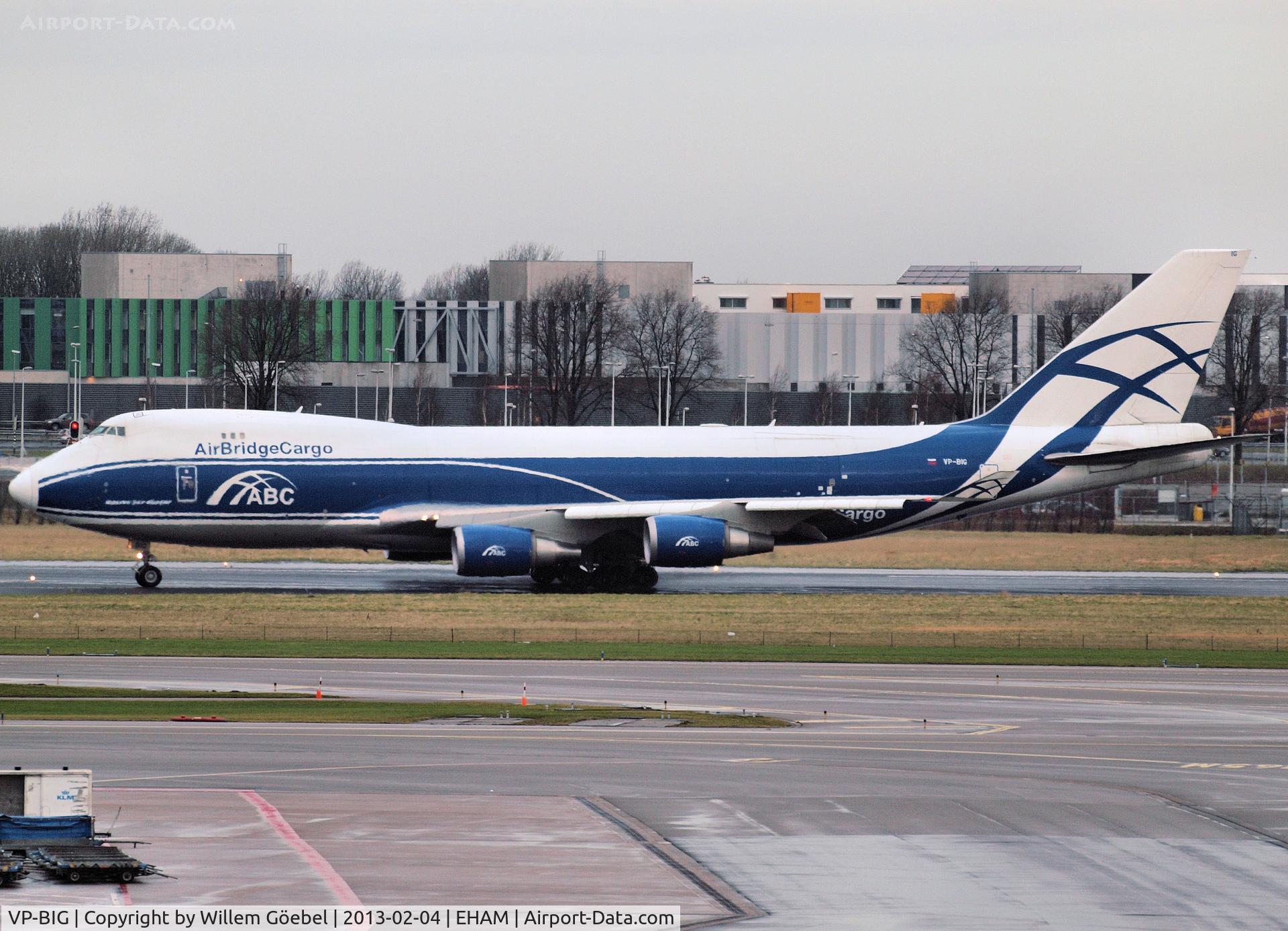 VP-BIG, 2007 Boeing 747-46N/FER/SCD C/N 35420, Arrival on Schiphol Airport and taxi to his gate.