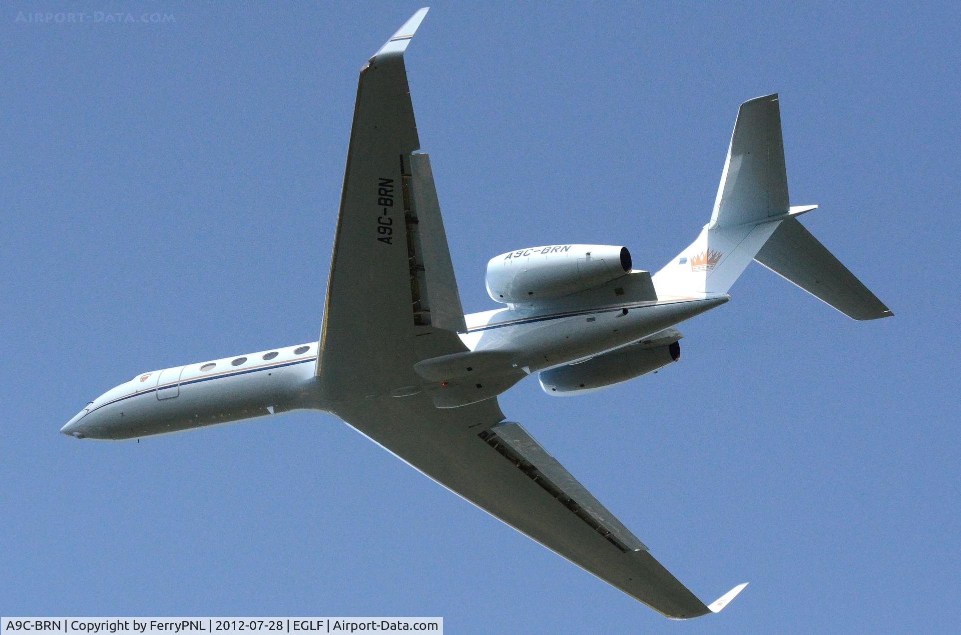 A9C-BRN, 2009 Gulfstream Aerospace GV-SP (G550) C/N 5242, G5 taking of from FAB the morning after Olympic opening
