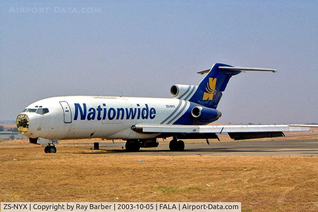 ZS-NYX, 1967 Boeing 727-116 C/N 19811, Boeing 727-116F [19811](Nationwide Airlines) Lanseria~ZS 05/10/2003. Seen here stored various parts are now missing and engines have been removed.
